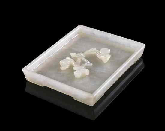 Appraisal: A White Jade Brushwasher th century of rectangular form carved