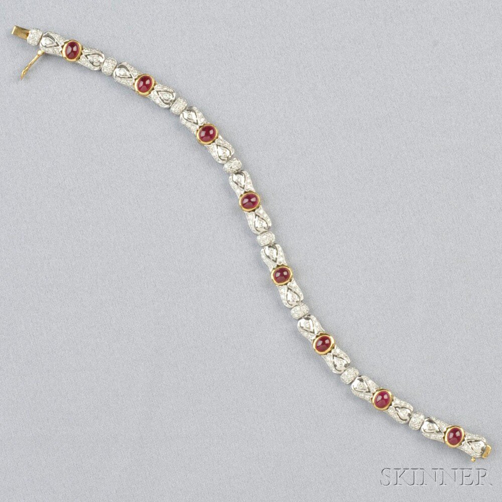 Appraisal: kt Bicolor Gold Ruby and Diamond Bracelet bezel-set with eight