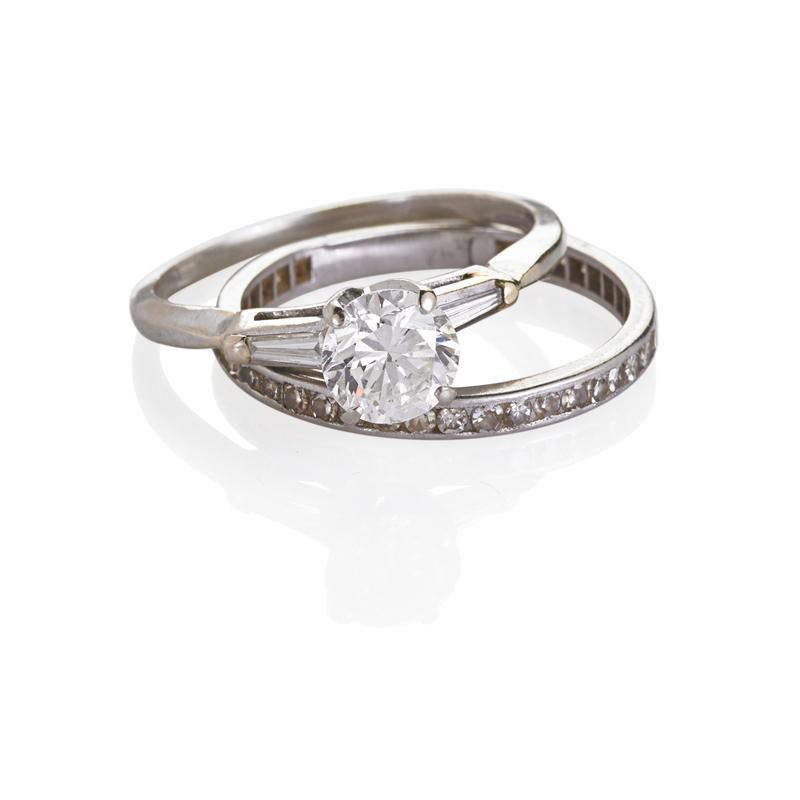 Appraisal: DIAMOND K WHITE GOLD ENGAGEMENT RING AND BAND RBC diamond