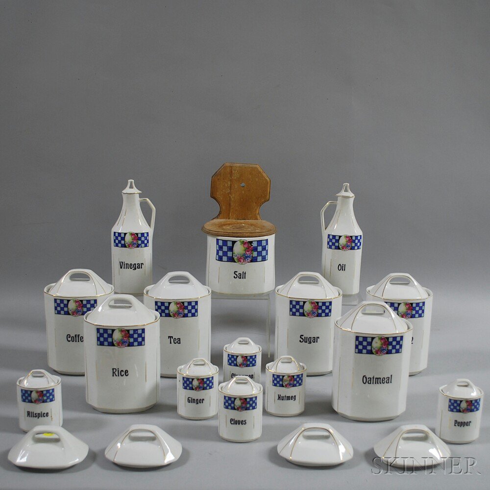 Appraisal: German Porcelain Covered Kitchen Jar Set th century each with