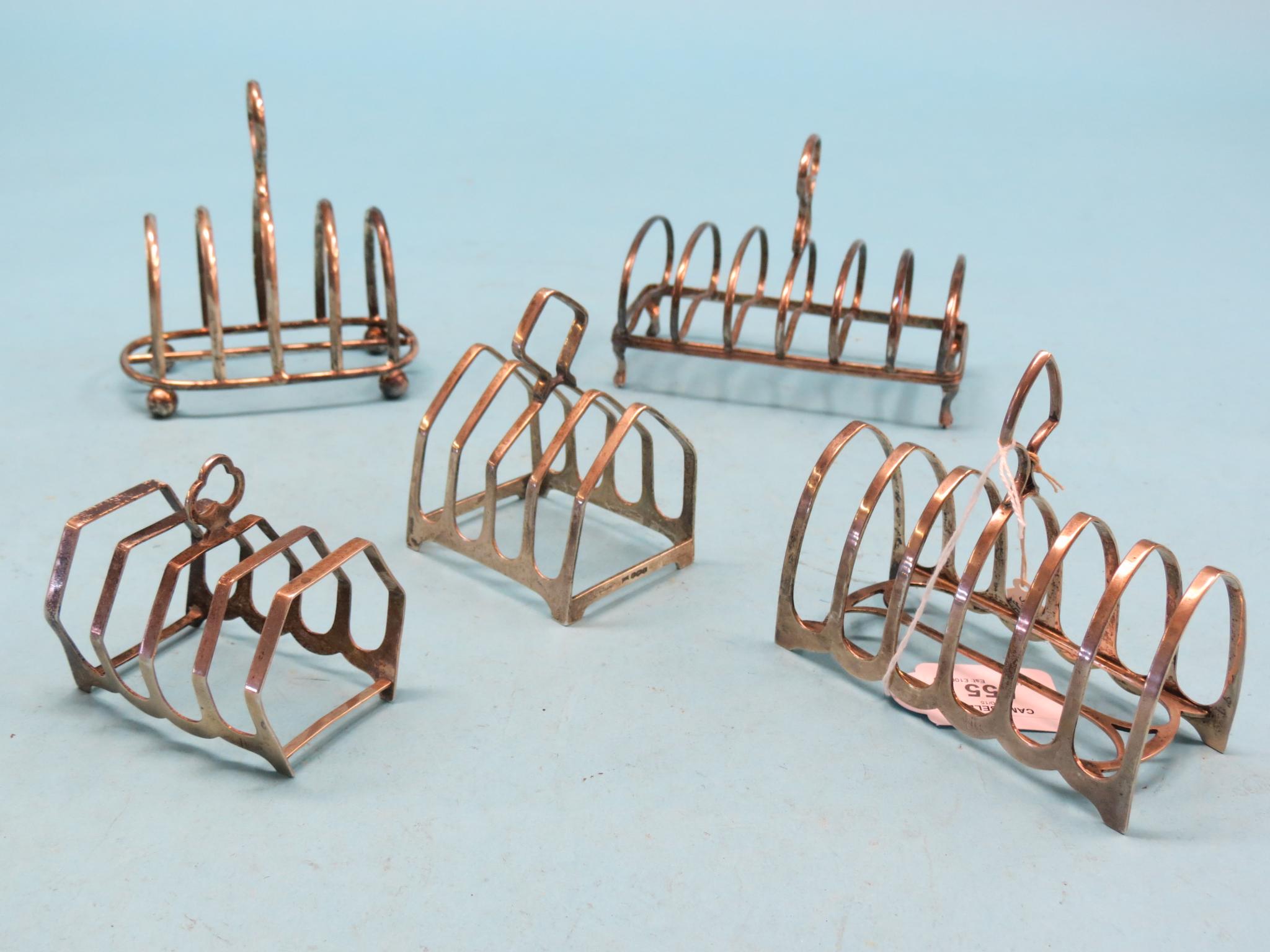 Appraisal: Five various silver toast racks approx oz total