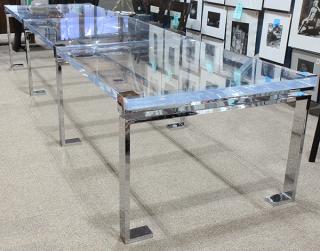 Appraisal: Large Moderne acrylic and chrome dining table Large Moderne acrylic