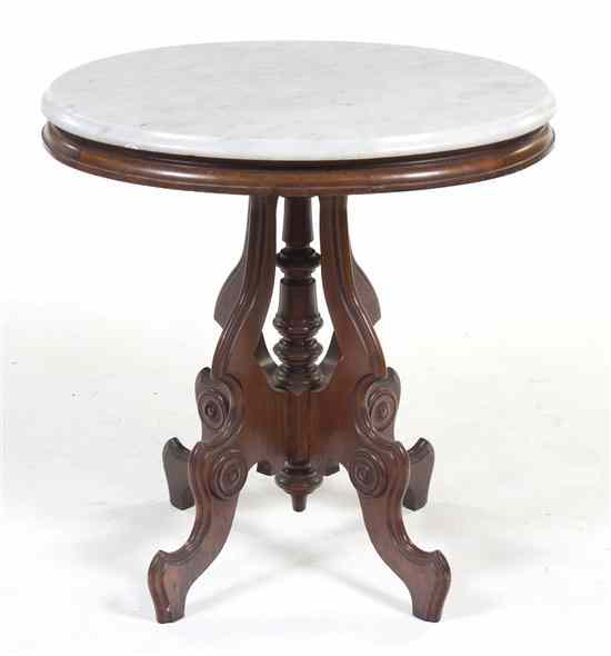 Appraisal: A Victorian Occasional Table having an oval white marble top