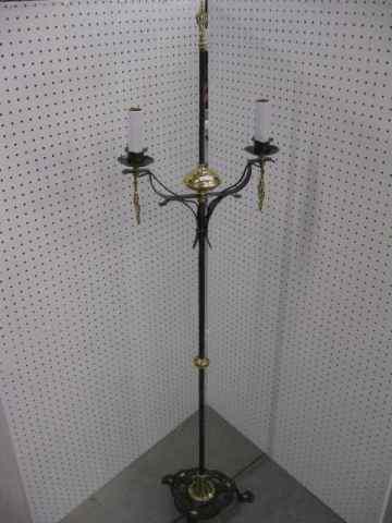 Appraisal: Art Deco Floor Lamp brass cast iron double light ''