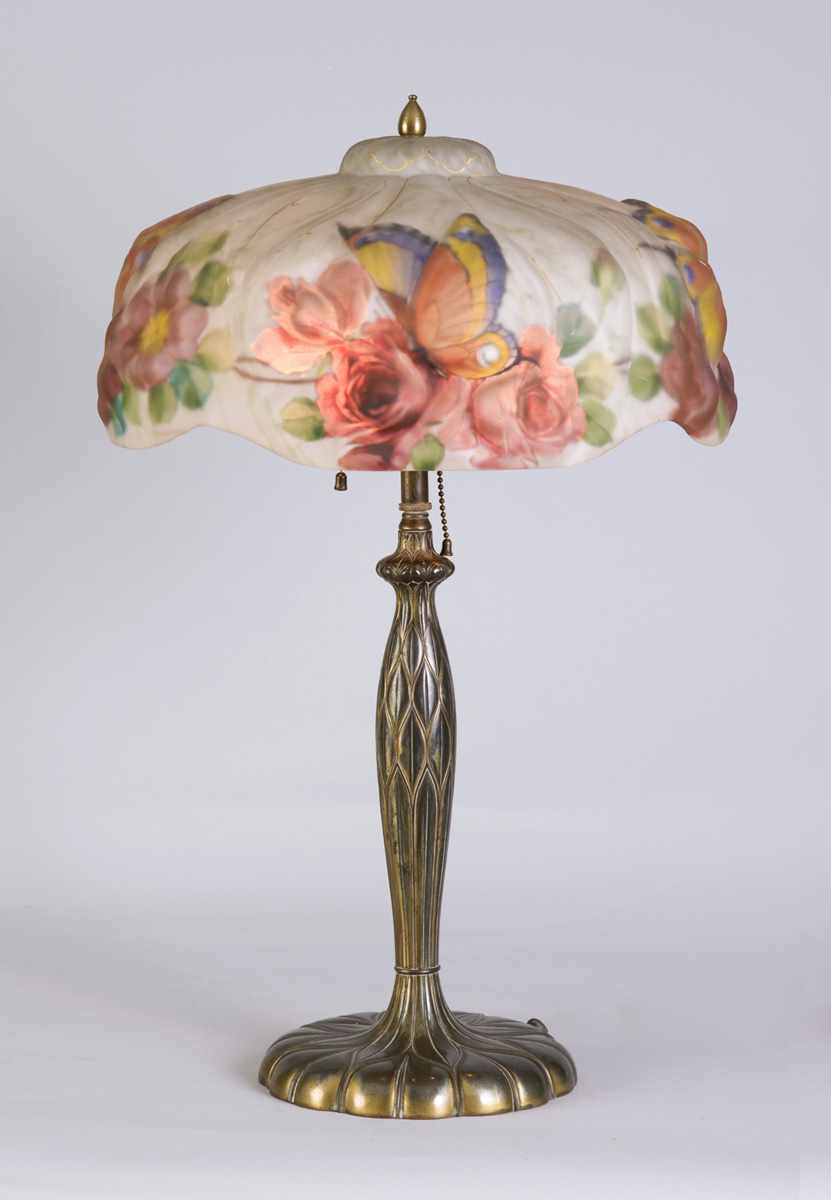 Appraisal: Pairpoint Puffy w Butterfly Rose Shade sgn The Pairpoint Corp