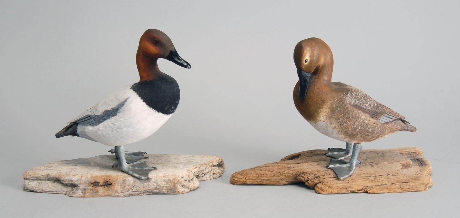 Appraisal: PAIR OF MINIATURE CANVASBACKS by John A Mello Jr of