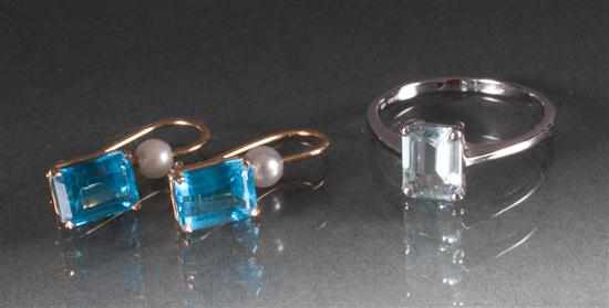 Appraisal: Pair of gold blue topaz and pearl French-clip earrings together