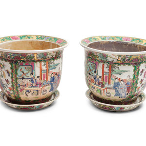 Appraisal: A Pair of Chinese Rose Medallion Porcelain Planters and Undertrays