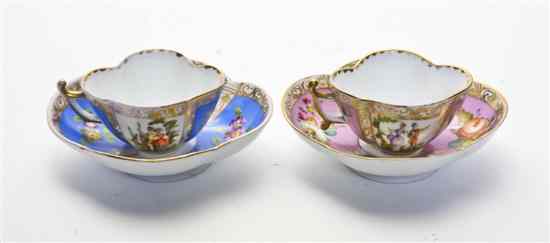 Appraisal: A Near Pair of Dresden Porcelain Cups and Saucers the