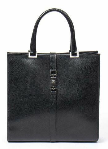 Appraisal: Gucci Bardot tote bag in black grained leather with silver-tone