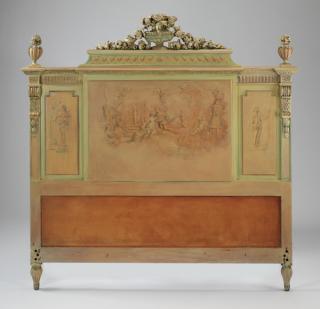 Appraisal: French paint decorated headboard w French Neoclassical style paint decorated