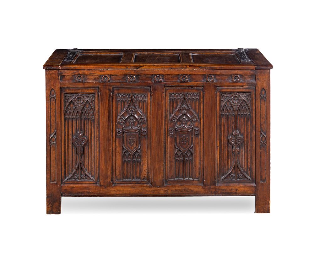 Appraisal: A Gothic Style Carved Walnut Chest A Gothic Style Carved