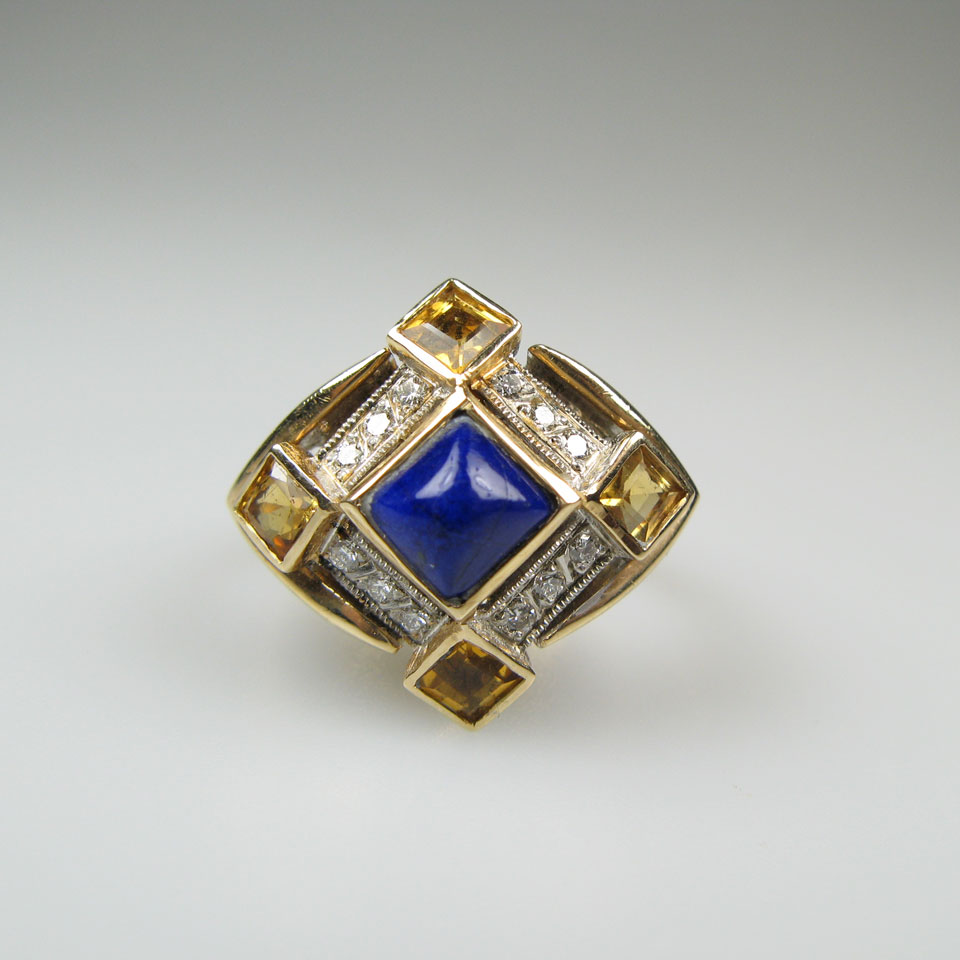 Appraisal: k Yellow Gold Ring set with a square lapis cabochon