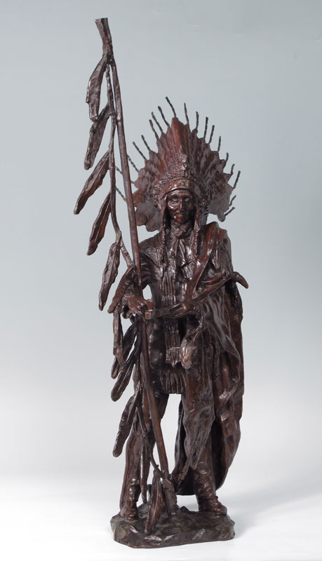 Appraisal: LARGE PATINATED INDIAN CHIEF BRONZE AFTER CARL KAUBA '' h