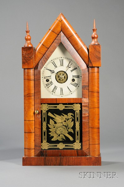 Appraisal: Rosewood Sharp Gothic Shelf Clock by Chauncey Jerome Austin Illinois