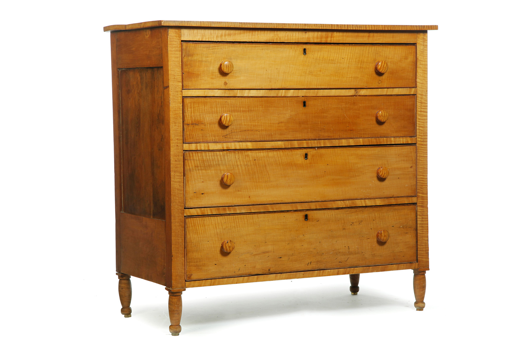 Appraisal: AMERICAN SHERATON CURLY MAPLE CHEST OF DRAWERS - poplar secondary