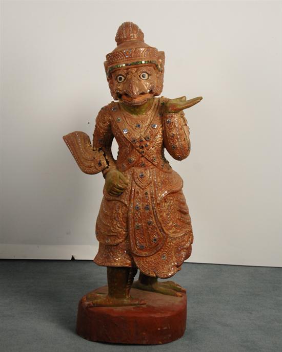 Appraisal: Elaborate Indonesian Aviarian Deity finely carved painted wood with various