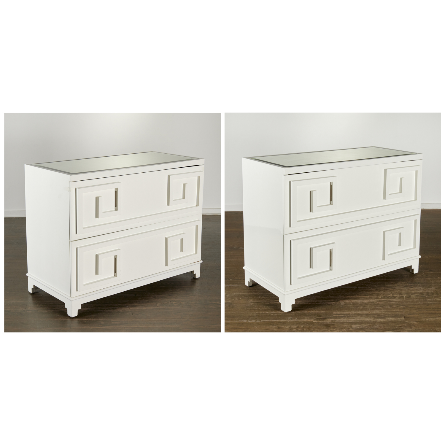 Appraisal: KELLY WEARSTLER PAIR WORLDS AWAY CHESTS st c inset beveled