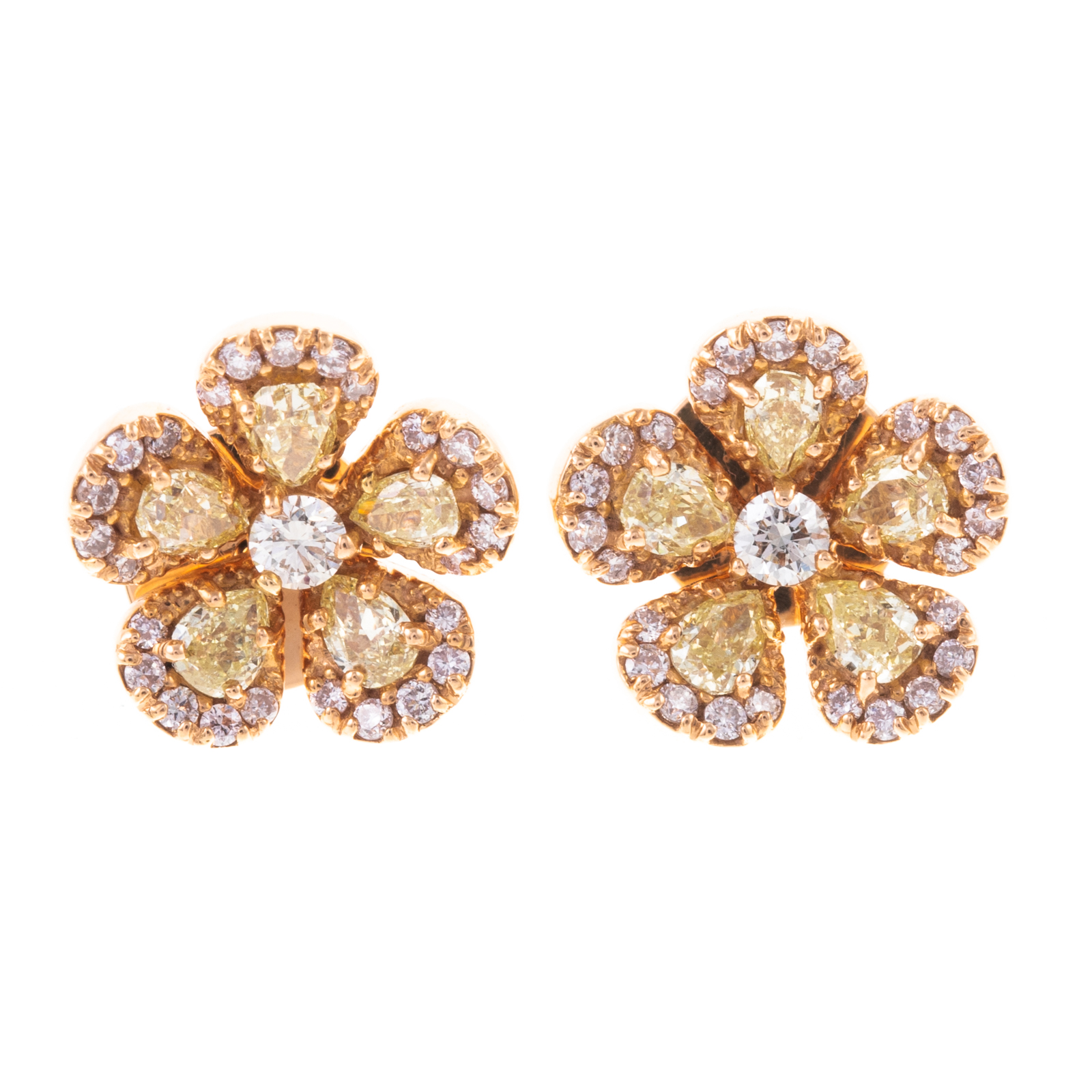 Appraisal: A PAIR OF YELLOW DIAMOND FLOWER EARRINGS IN K K