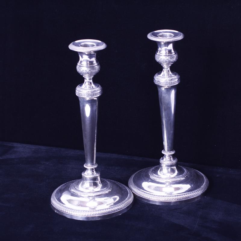 Appraisal: Pair German th Century non weighted sterling silver candlesticks Troy