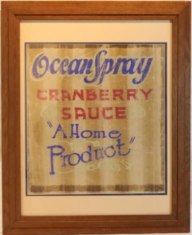 Appraisal: OCEAN SPRAY CRANBERRY SIGN HAND PAINTED ONCANVAS MID- TH CENTURY