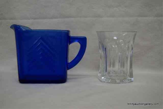 Appraisal: 's Cobalt Glass Chevron Creamer Heisey GlassDepression era by Hazel