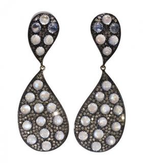 Appraisal: Pair of moonstone diamond and sterling silver drop earrings Pair