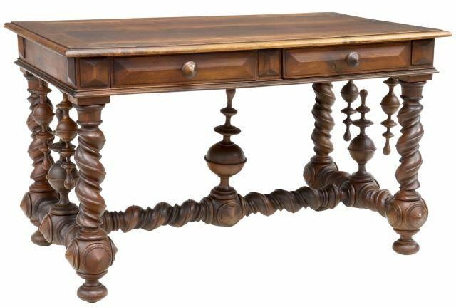 Appraisal: French Louis XIII style walnut writing table th c rectangular