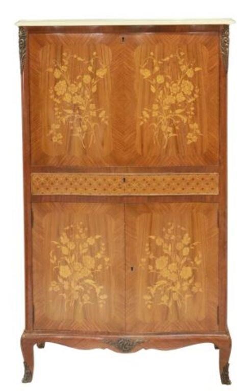 Appraisal: Louis XV style marquetry fall front desk th c having