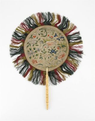 Appraisal: A Chinese embroidered silk fan or face screen decorated with