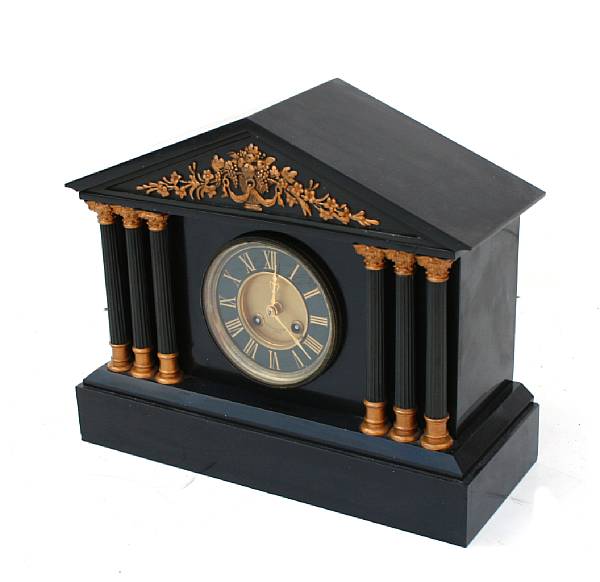 Appraisal: A French parcel gilt black slate architectural mantel clock late