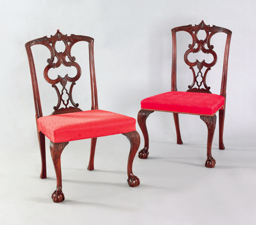 Appraisal: Pair of Chippendale style mahogany dining chairs in the Boston