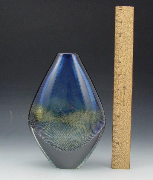 Appraisal: SVEN PALMQUIST ORREFORS KRAKA ART GLASS VASE Blue netting and