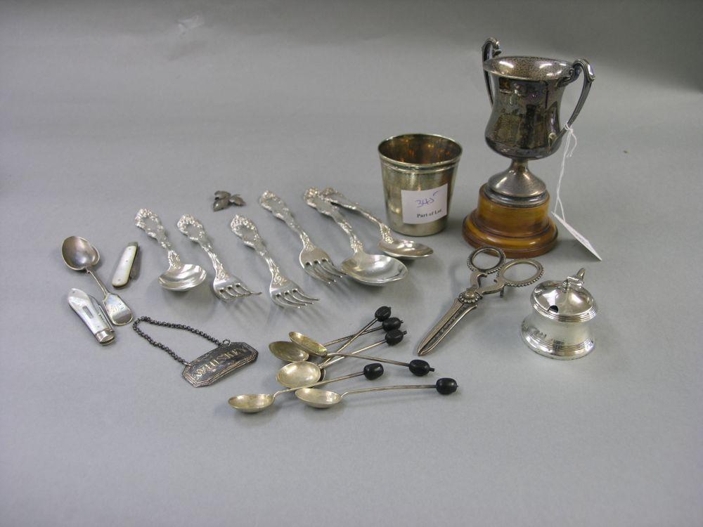 Appraisal: Assorted silver including sterling flatware silver trophy two folding fruit