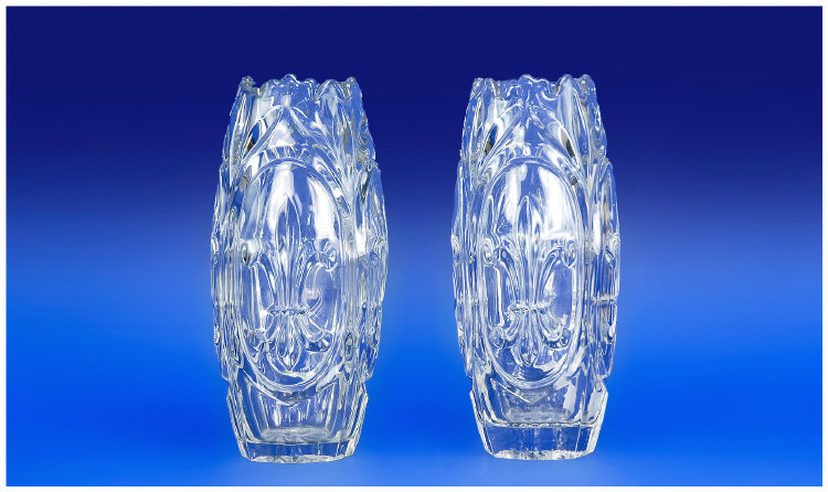 Appraisal: Pair Of Clear Glass Vases with Fleur- De- Lis Images