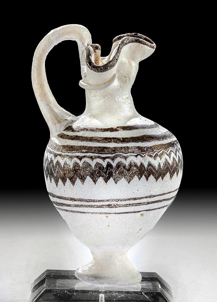 Appraisal: Fine Greek Core-Formed Glass Oinochoe - White Purple Ancient Greece