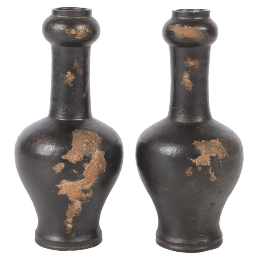 Appraisal: CHINESE PAIR JIAN YAO HENAN WARE BLACK GLAZE BOTTLE VASES