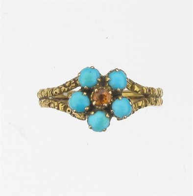 Appraisal: A Regency turquoise locket ring centred with a sherry coloured