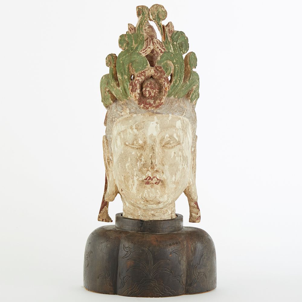 Appraisal: Early th c Chinese Polychrome Wood Guanyin Head One early