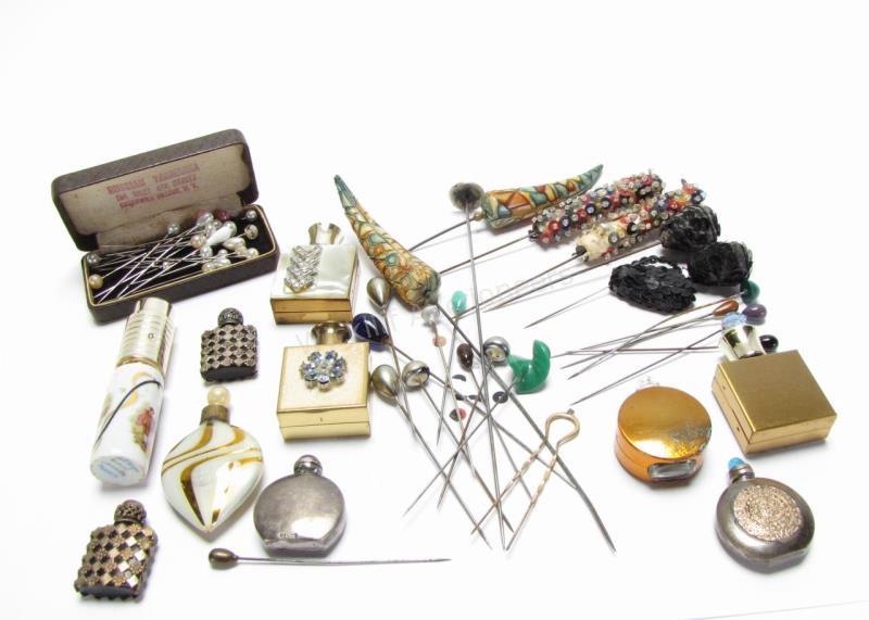 Appraisal: A collection of hat pins and perfume bottles including eight