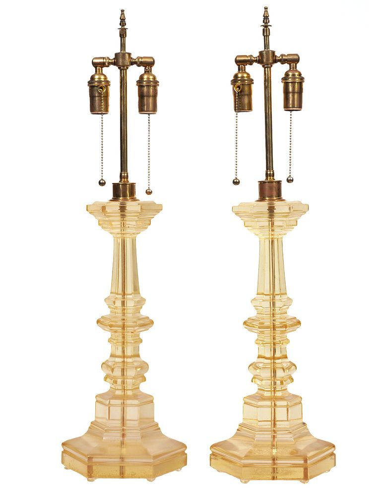 Appraisal: Pr Resin Candlestick Lamps by Dorothy Thorpe Dorothy Thorpe America