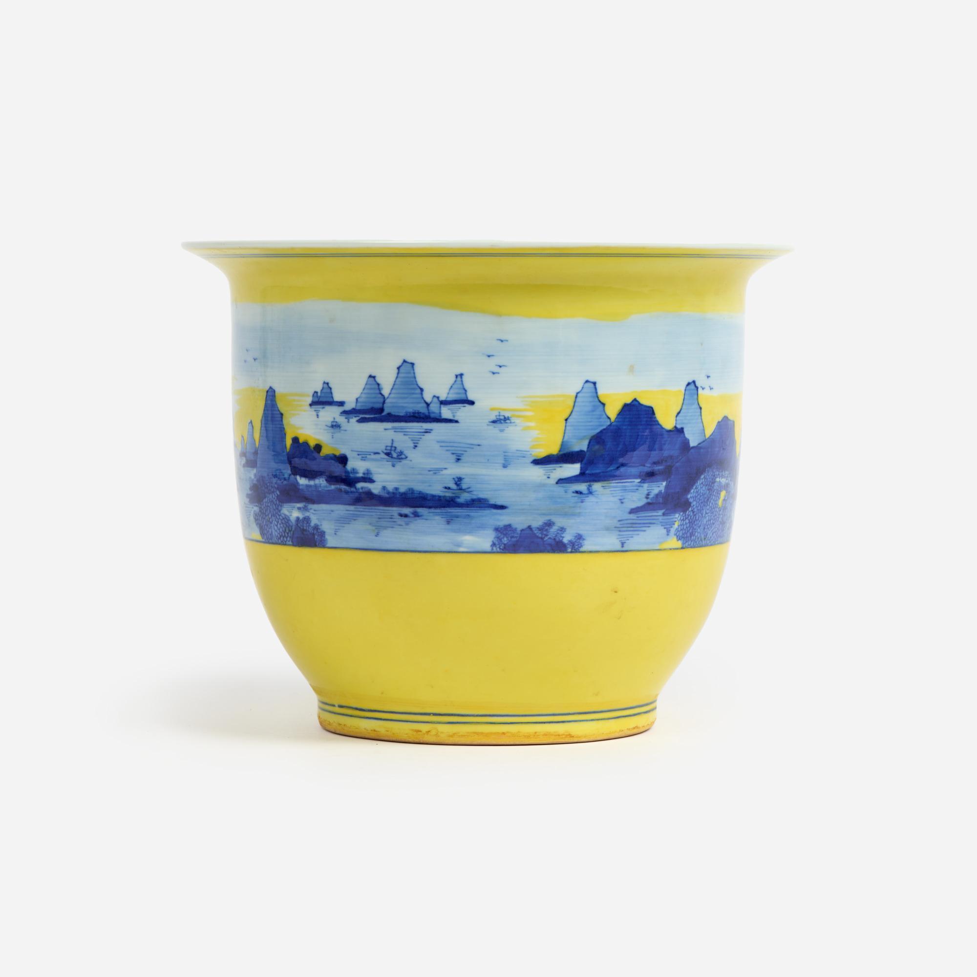 Appraisal: CHINESE YELLOW-GROUND PORCELAIN LANDSCAPE PLANTER An unusual vintage Chinese yellow