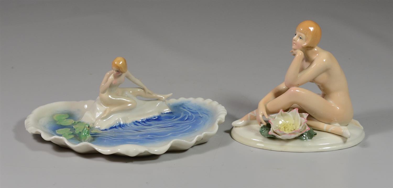 Appraisal: Karl Ens German porcelain nude Nymph figurines largest h