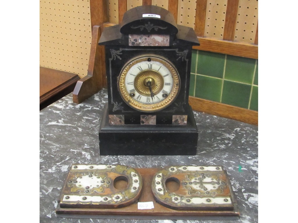 Appraisal: Victorian black slate mantel clock and bookslide