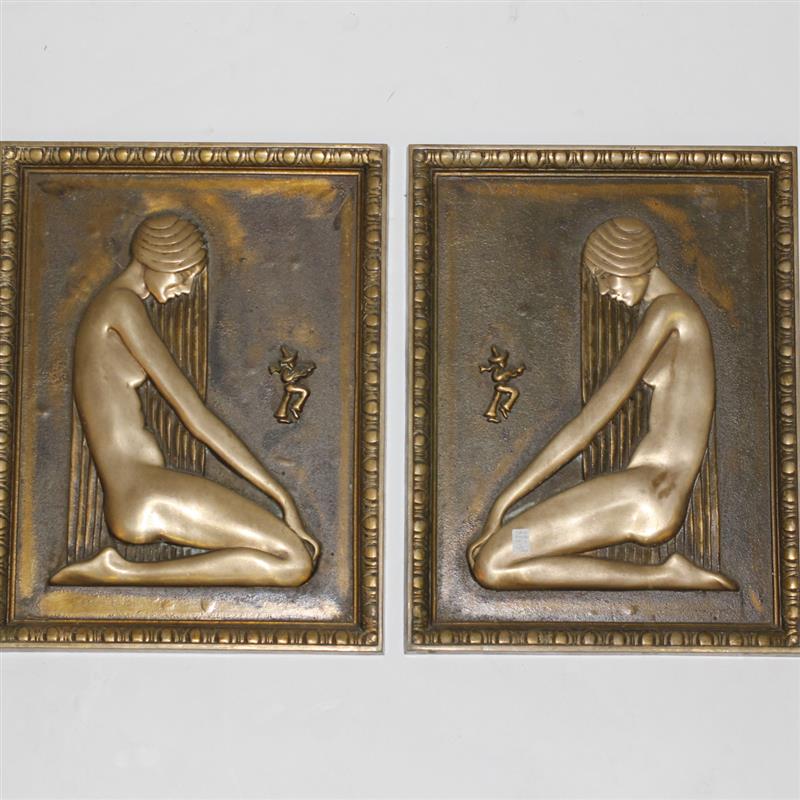 Appraisal: Pair Large Art Deco architectural bronze female nude relief plaques