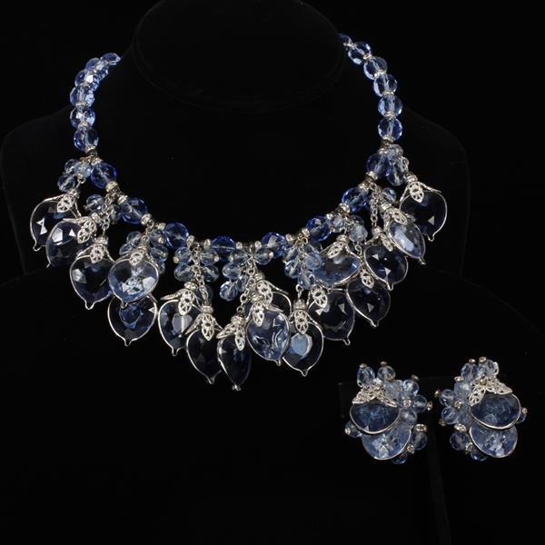 Appraisal: Vintage Bogoff beaded blue Austrian crystal designer bib neklace and