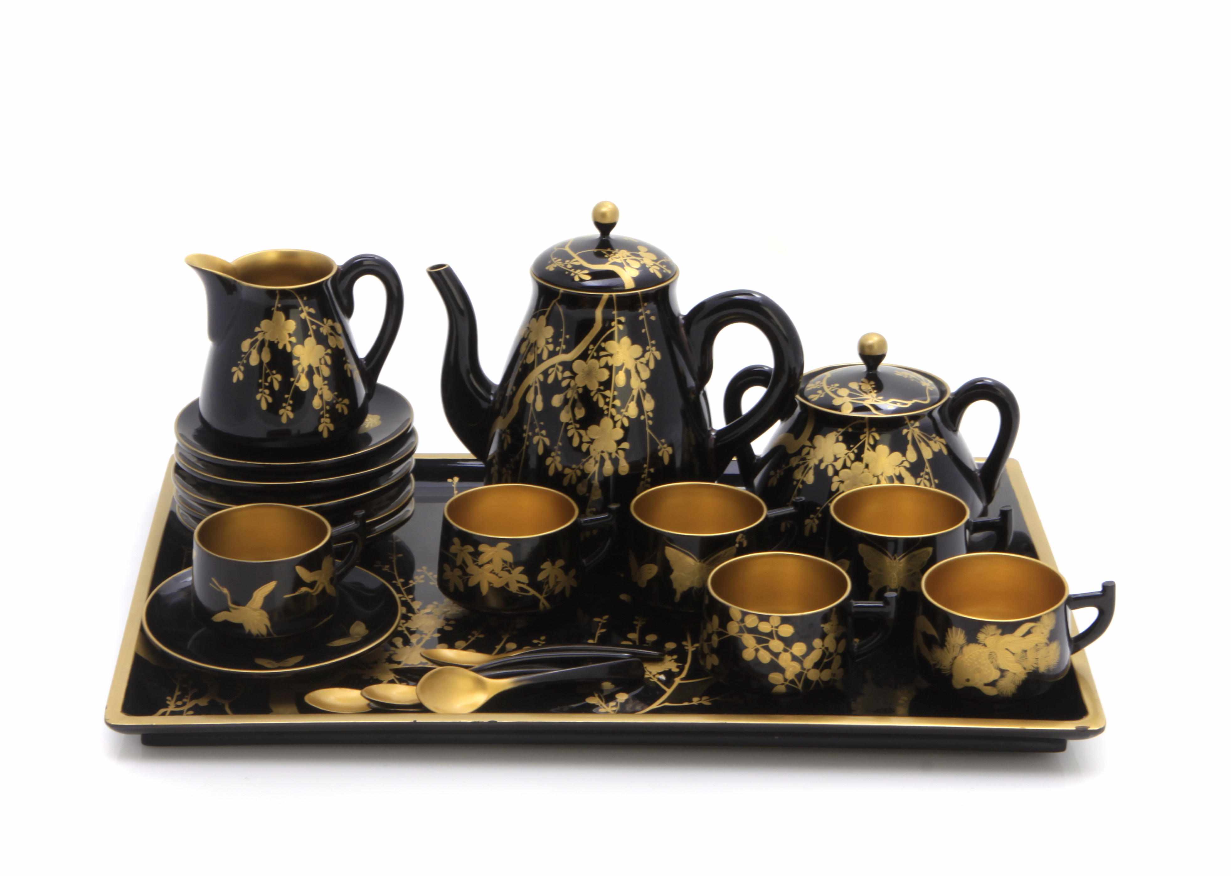 Appraisal: Property of Various Owners A Japanese gilt heightened lacquer tea