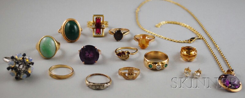 Appraisal: Group of Mostly Gold Gem-set Jewelry including a pair of