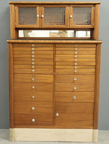 Appraisal: - Mahogany medical cabinet c with three small frosted glass