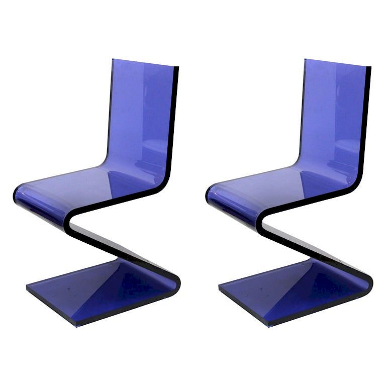 Appraisal: Modern Blue Lucite Cantilever Z Chairs Pair Pair of modern